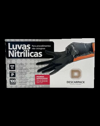 Imagem de Luva Nitrílica sem Pó Preta Tamanho P Descarpack – Caixa com 100 Unidades