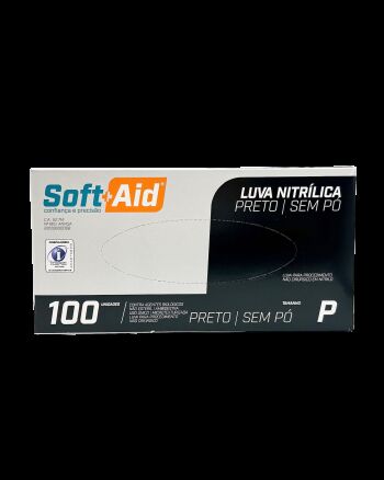Imagem de Luva Nitrílica sem Pó Preta Tamanho P Soft Aid – Caixa com 100 Unidades