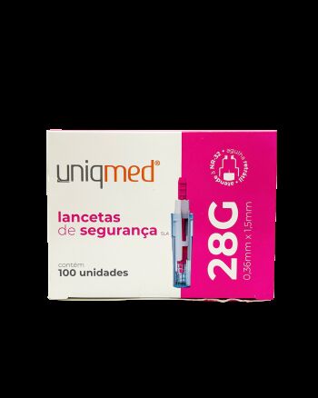 Imagem do produto Lanceta de Segurança 28G x 1,5 mm Uniqmed – Caixa com 100 Unidades