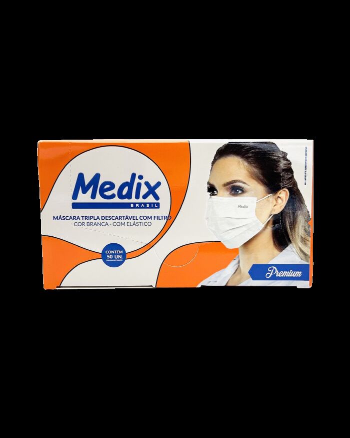 Imagem de Máscara Cirúrgica Tripla com Elástico Branca Medix – Caixa com 50 Unidades