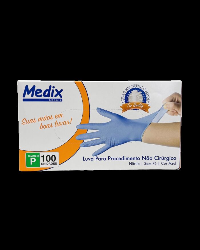 Imagem de Luva Nitrílica sem Pó Azul Tamanho P Medix – Caixa com 100 Unidades