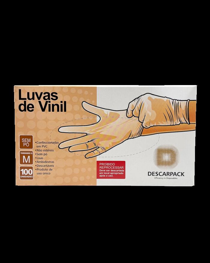 Imagem de Luva de Vinil sem Pó Tamanho M Descarpack – Caixa com 100 Unidades