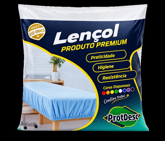 Imagem de Lençol Descartável com Elástico 30 g/m² 90 x 210 cm Preto ProtDesc – Pacote com 10 Unidades
