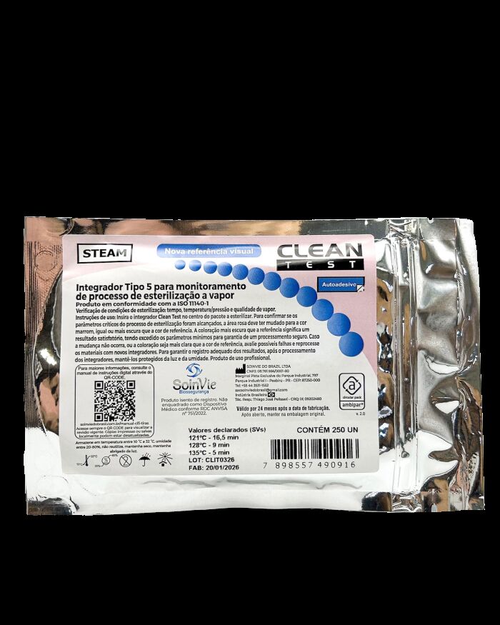 Imagem de Integrador Químico Tipo 5 para Vapor Clean Test – Pacote com 250 Unidades