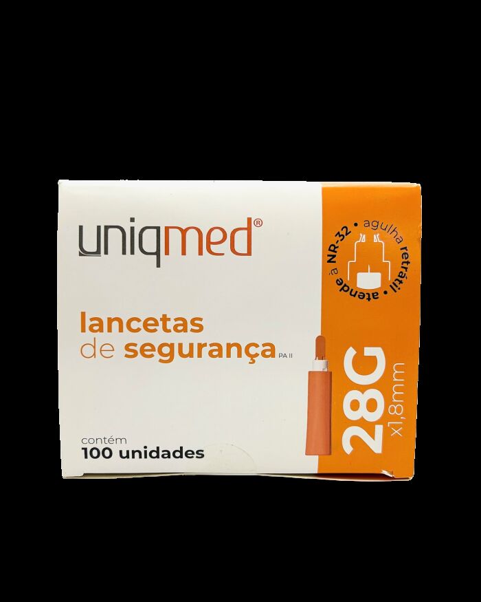 Imagem de Lanceta de Segurança 28G x 1,8 mm Uniqmed – Caixa com 100 Unidades