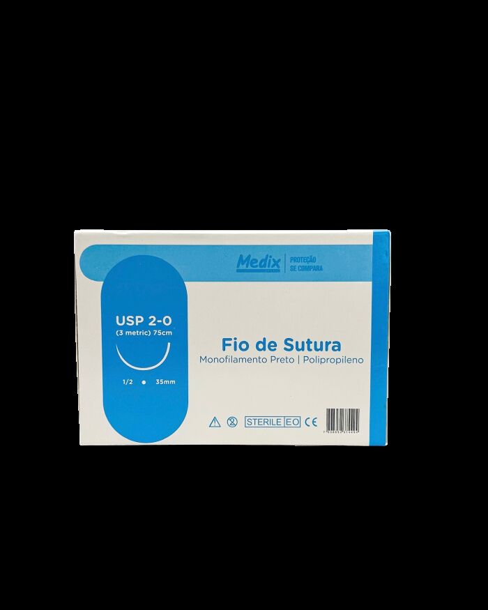 Imagem de Fio de Sutura Polipropileno 2-0 75 cm com Agulha 35 mm 1/2 Cilíndrica Medix – Caixa com 24 Unidades