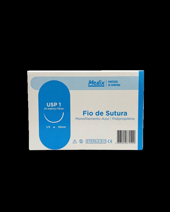 Imagem de Fio de Sutura Polipropileno 1 75 cm com Agulha 35 mm 1/2 Cilíndrica Medix – Caixa com 24 Unidades