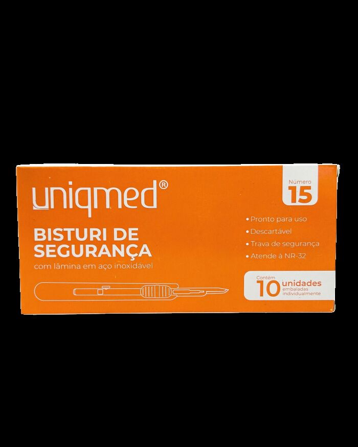Imagem de Bisturi de Segurança Nº 15 com Cabo Nº 3 Uniqmed – Caixa com 10 Unidades