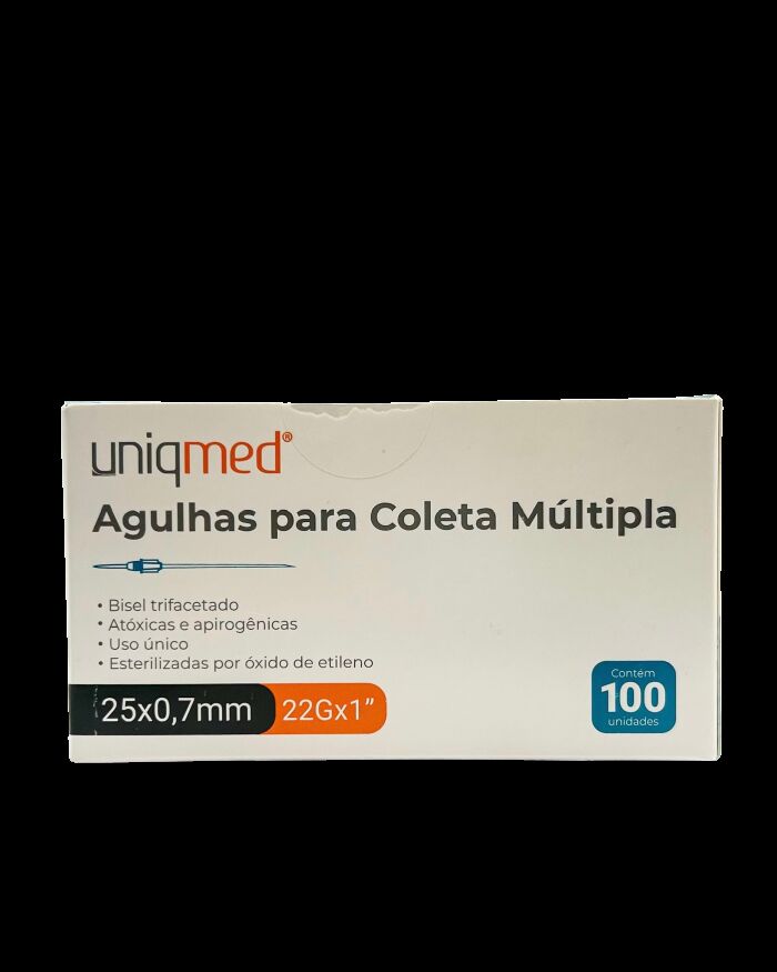 Imagem de Agulha para Coleta Múltipla 25 x 0,70 mm 22G (1 Pol) Uniqmed – Caixa com 100 Unidades