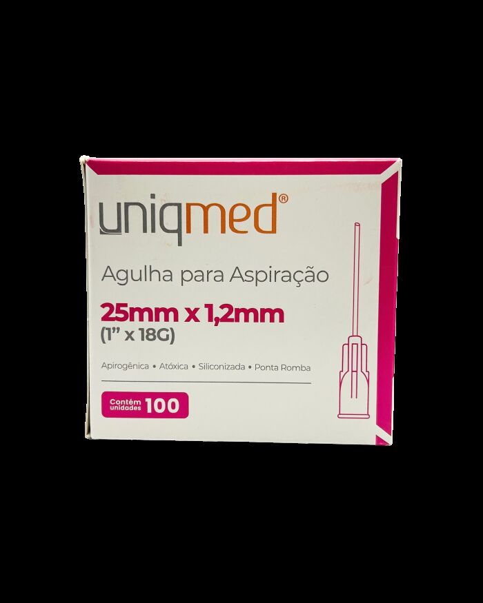 Imagem de Agulha para Aspiração 25 x 1,20 mm 18G Uniqmed – Caixa com 100 Unidades