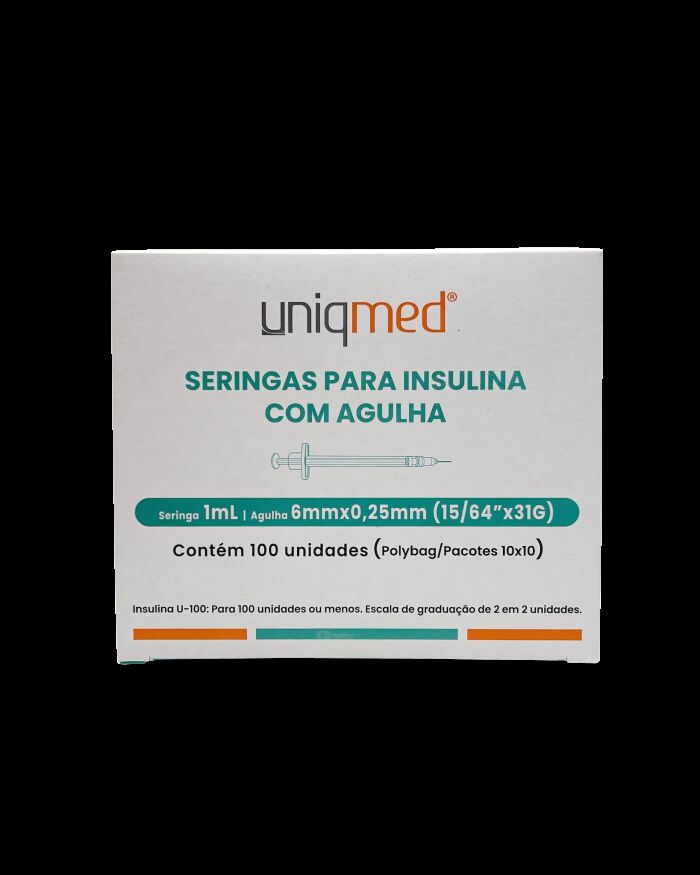Imagem de Seringa para Insulina 1 mL com Agulha 6 mm 31G Uniqmed – Caixa com 100 Unidades