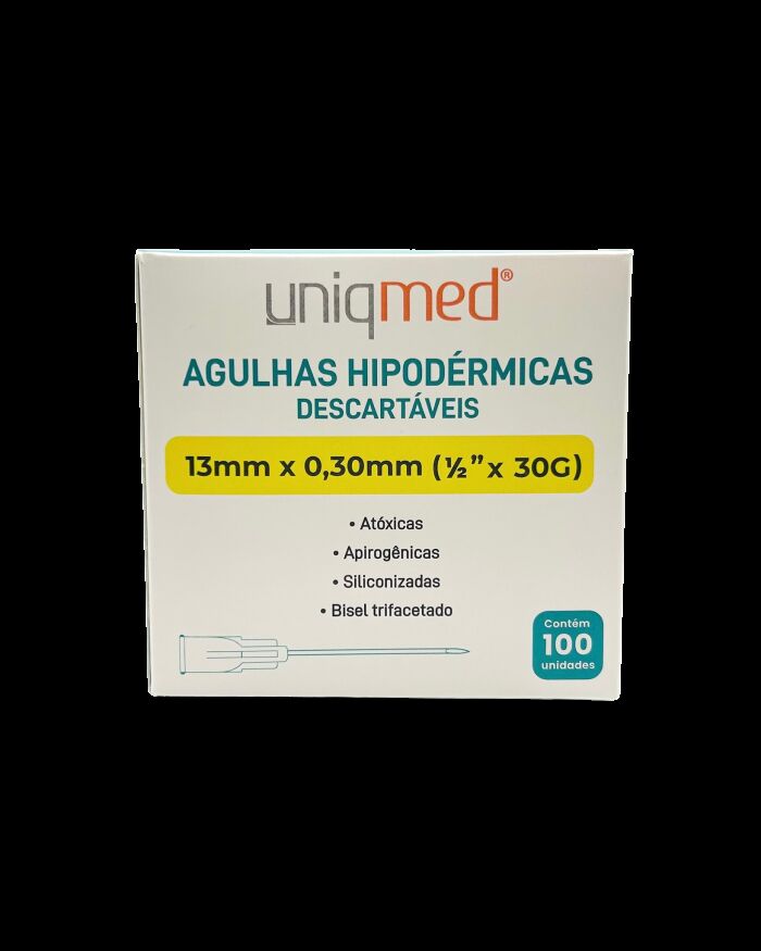 Imagem de Agulha Hipodérmica 13 x 0,30 mm 30G (1/2 Pol) Uniqmed – Caixa com 100 Unidades