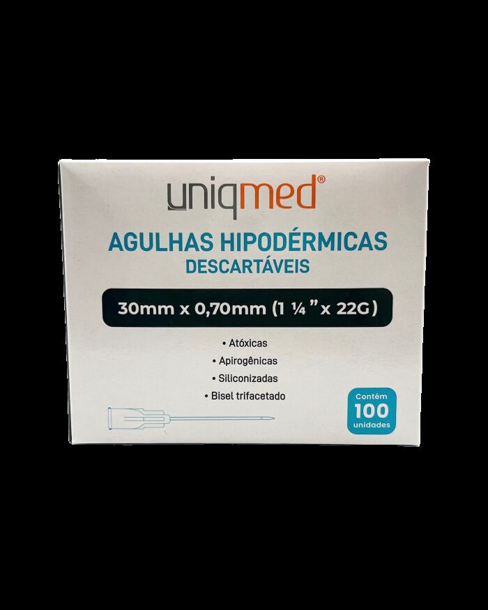 Imagem de Agulha Hipodérmica 30 x 0,70 mm 22G (1-1/4 Pol) Uniqmed – Caixa com 100 Unidades