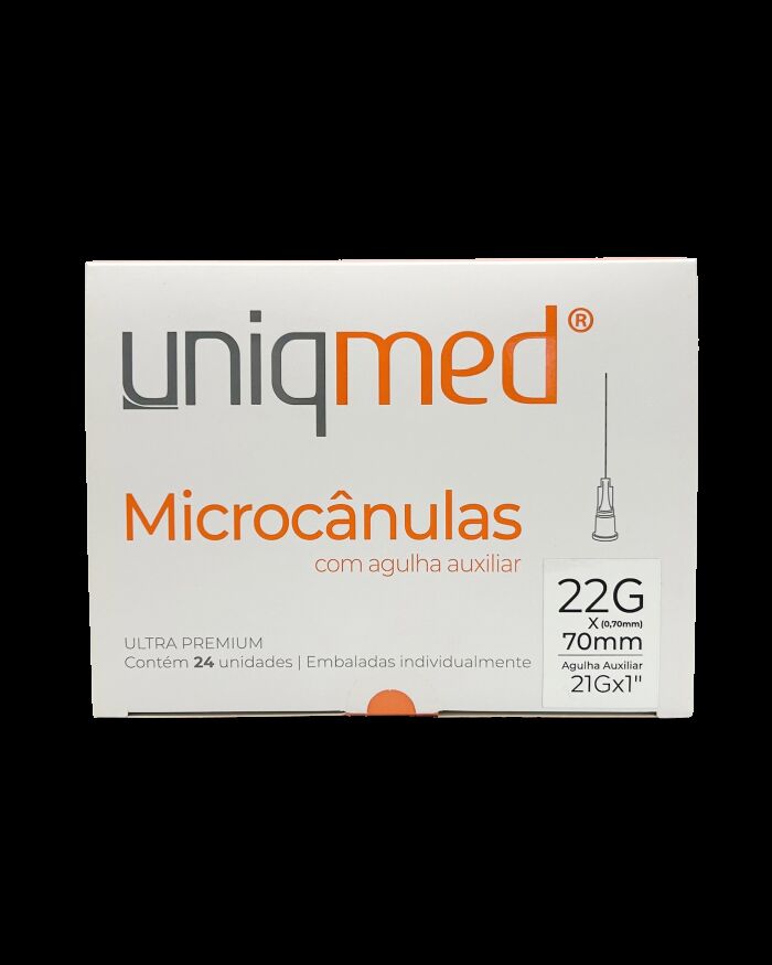 Imagem de Microcânula 22G 0,70 x 70 mm com Agulha Auxiliar Uniqmed – Caixa com 24 Unidades