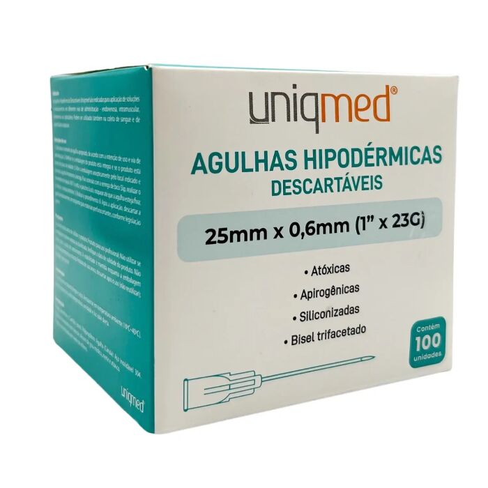 Imagem de Agulha Hipodérmica 25 x 0,60 mm 23G Uniqmed - Caixa com 100 Unidades