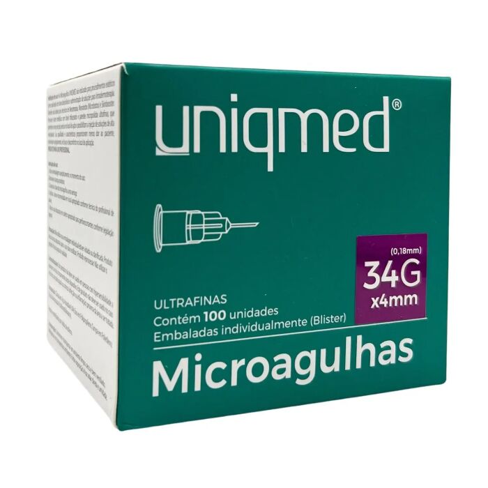 Imagem de Microagulha 34G x 4 mm Uniqmed - Caixa com 100 Unidades