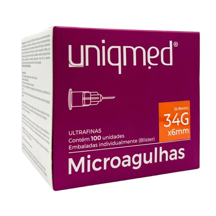 Imagem de Microagulha 34G x 6 mm Uniqmed - Caixa com 100 Unidades