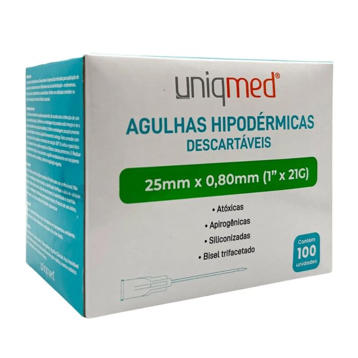 Imagem de Agulha Hipodérmica 25 x 0,80 mm 21G Uniqmed - Caixa com 100 Unidades