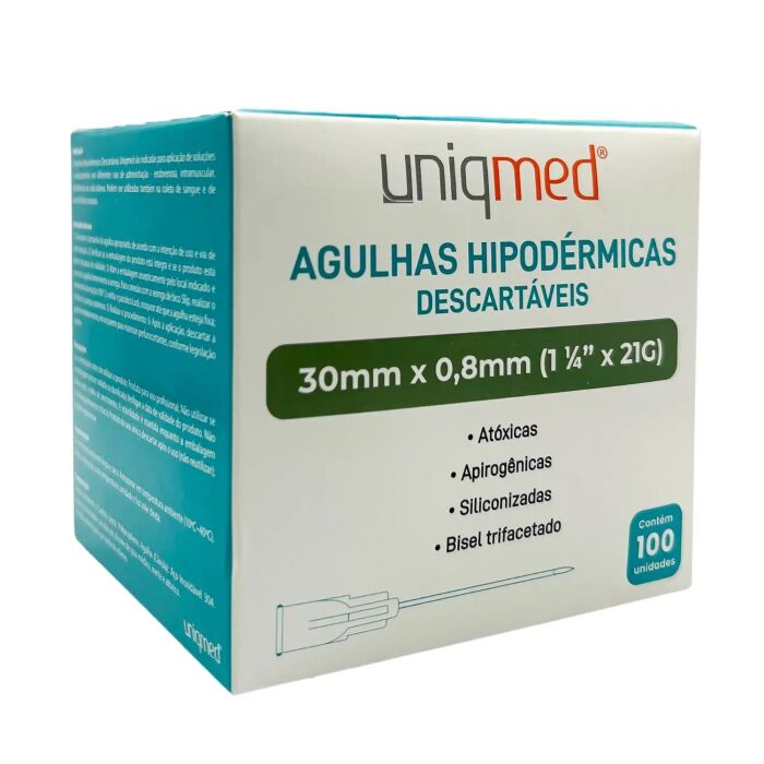 Imagem de Agulha Hipodérmica 30 x 0,80 mm 21G Uniqmed - Caixa com 100 Unidades