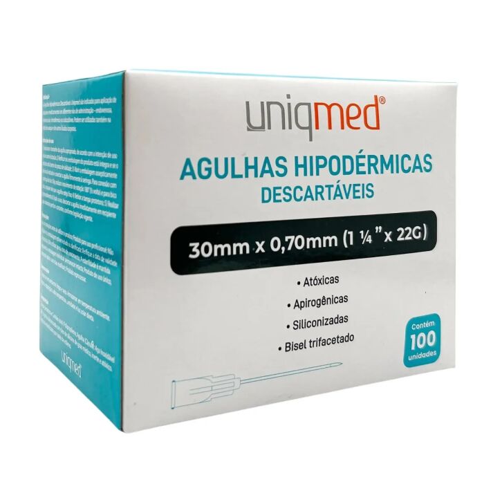 Imagem de Agulha Hipodérmica 30 x 0,70 mm 22G Uniqmed - Caixa com 100 Unidades