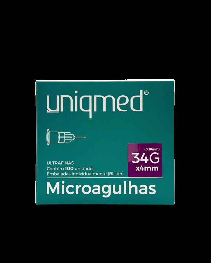 Imagem de Microagulha 34G x 4 mm Uniqmed – Caixa com 100 Unidades