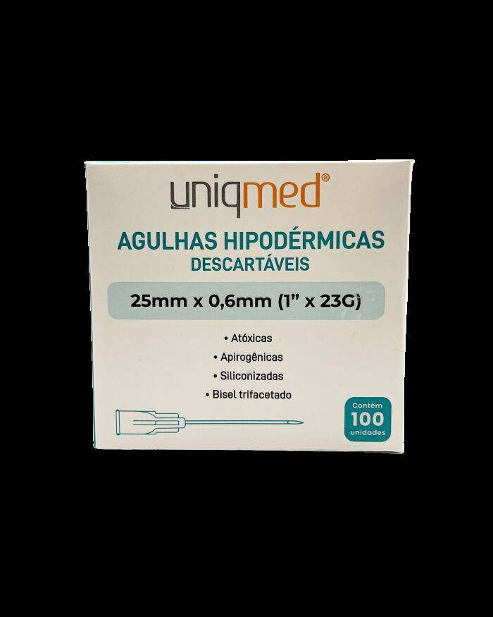 Imagem de Agulha Hipodérmica 25 x 0,60 mm 23G (1 Pol) Uniqmed – Caixa com 100 Unidades