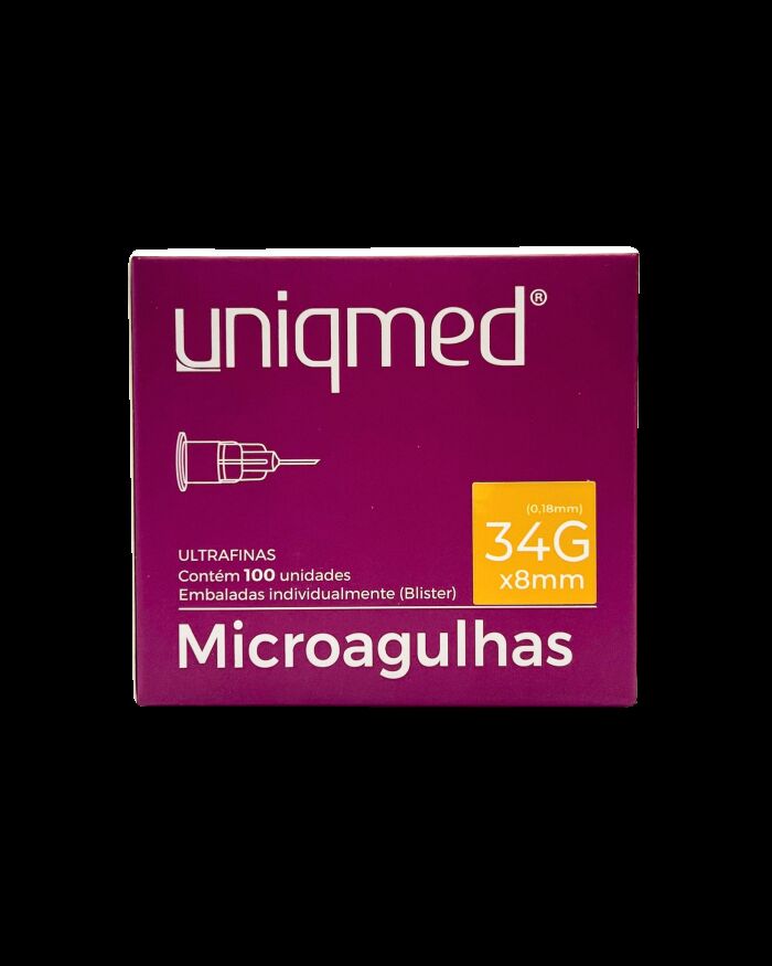 Imagem de Microagulha 34G x 8 mm Uniqmed – Caixa com 100 Unidades