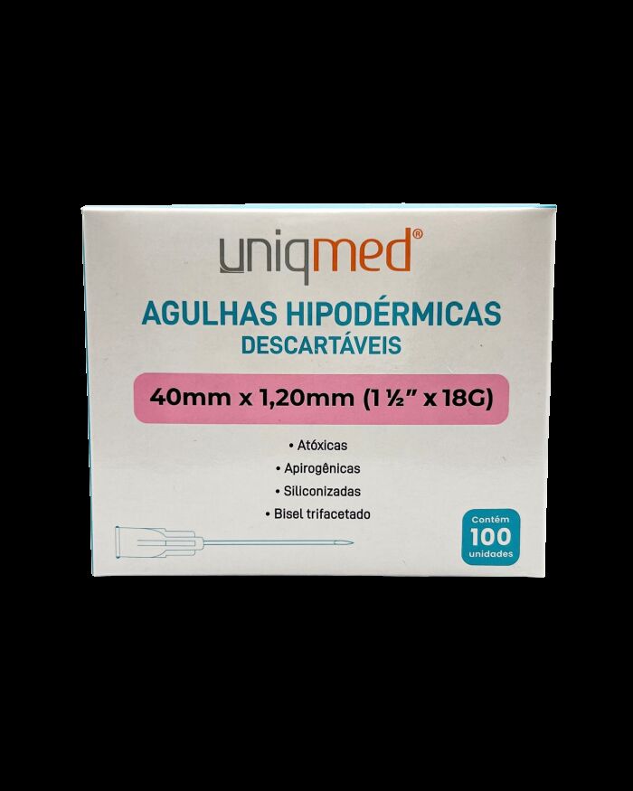 Imagem de Agulha Hipodérmica 40 x 1,20 mm 18G Uniqmed - Caixa com 100 Unidades