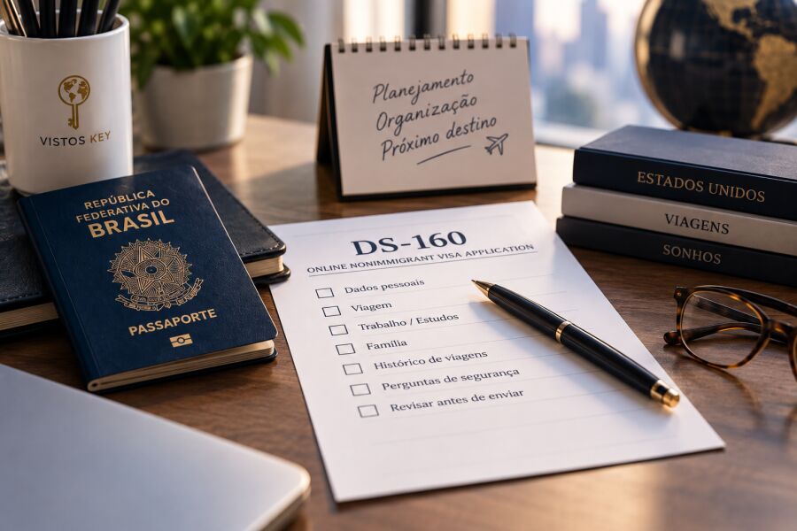 Imagem revisando documentos necessários para aplicar o visto americano
