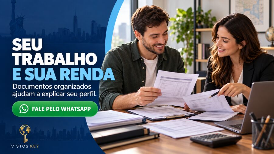 Imagem Assessoria ajudando a organizar documentos de trabalho e renda para o visto americano