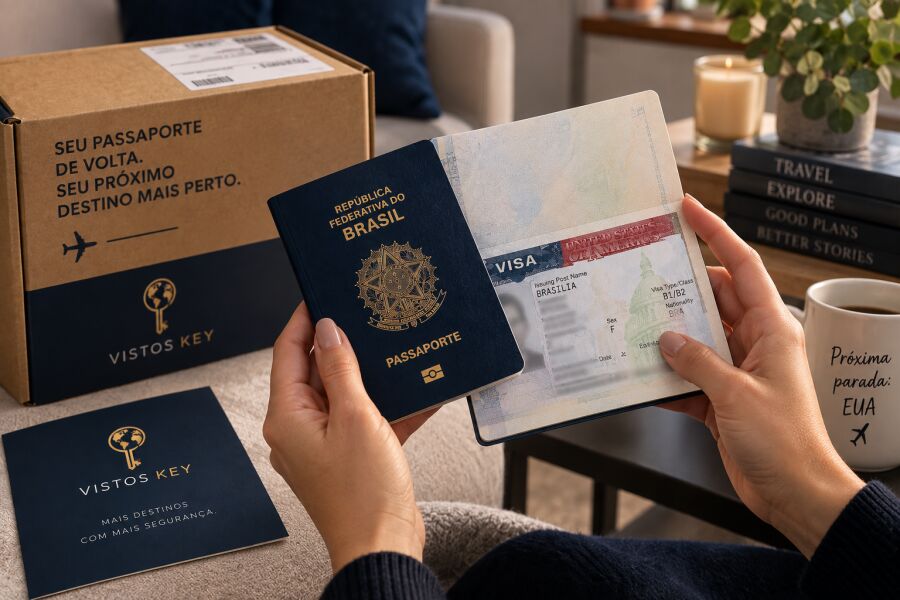 Imagem Passaporte com visto renovado recebido em casa, sem a necessidade de entrevista consular